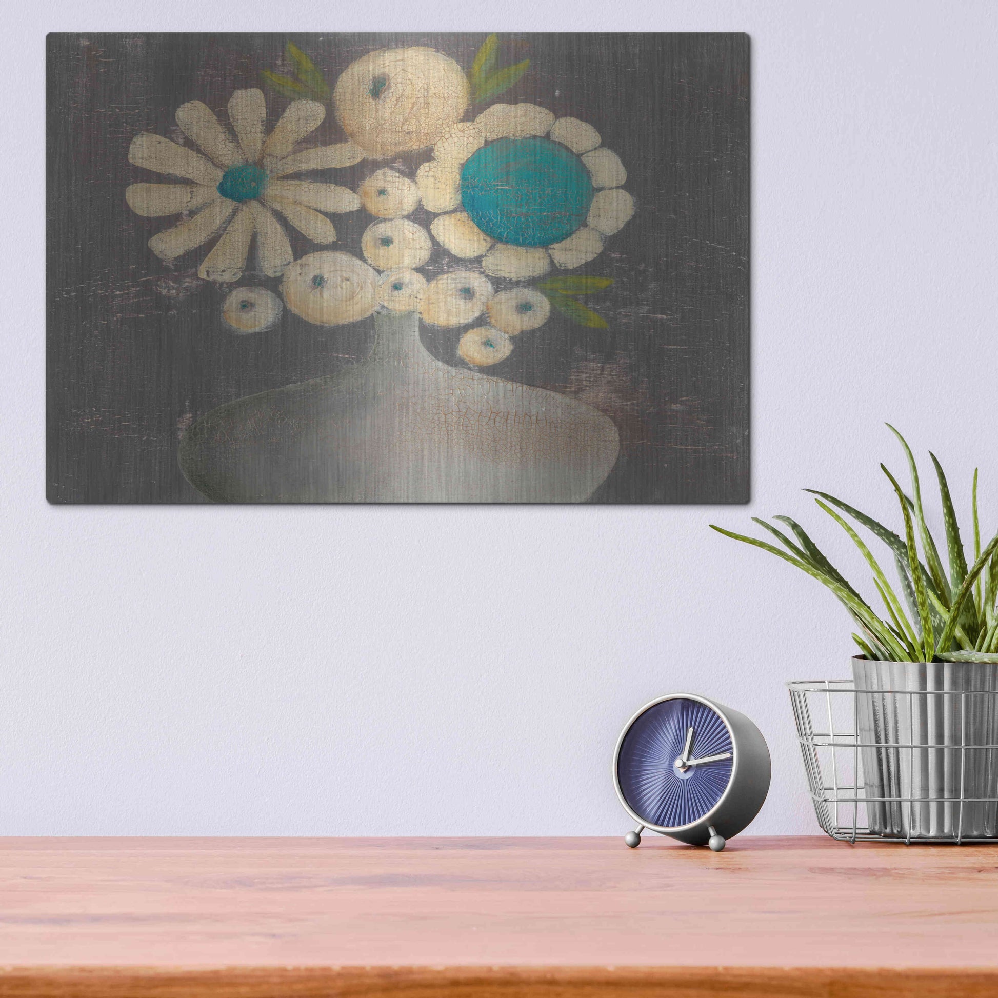 Luxe Metal Art 'Crackled Bouquet I' by Sue Jachimiec, Metal Wall Art,16x12