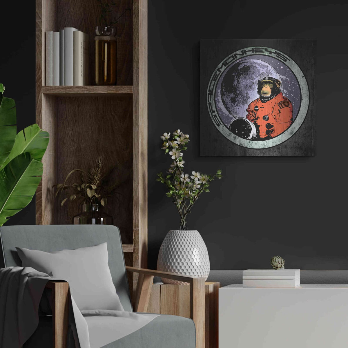 'Space Monkeys' by Nicklas Gustafsson – Metal Wall Art, 24x24 room view