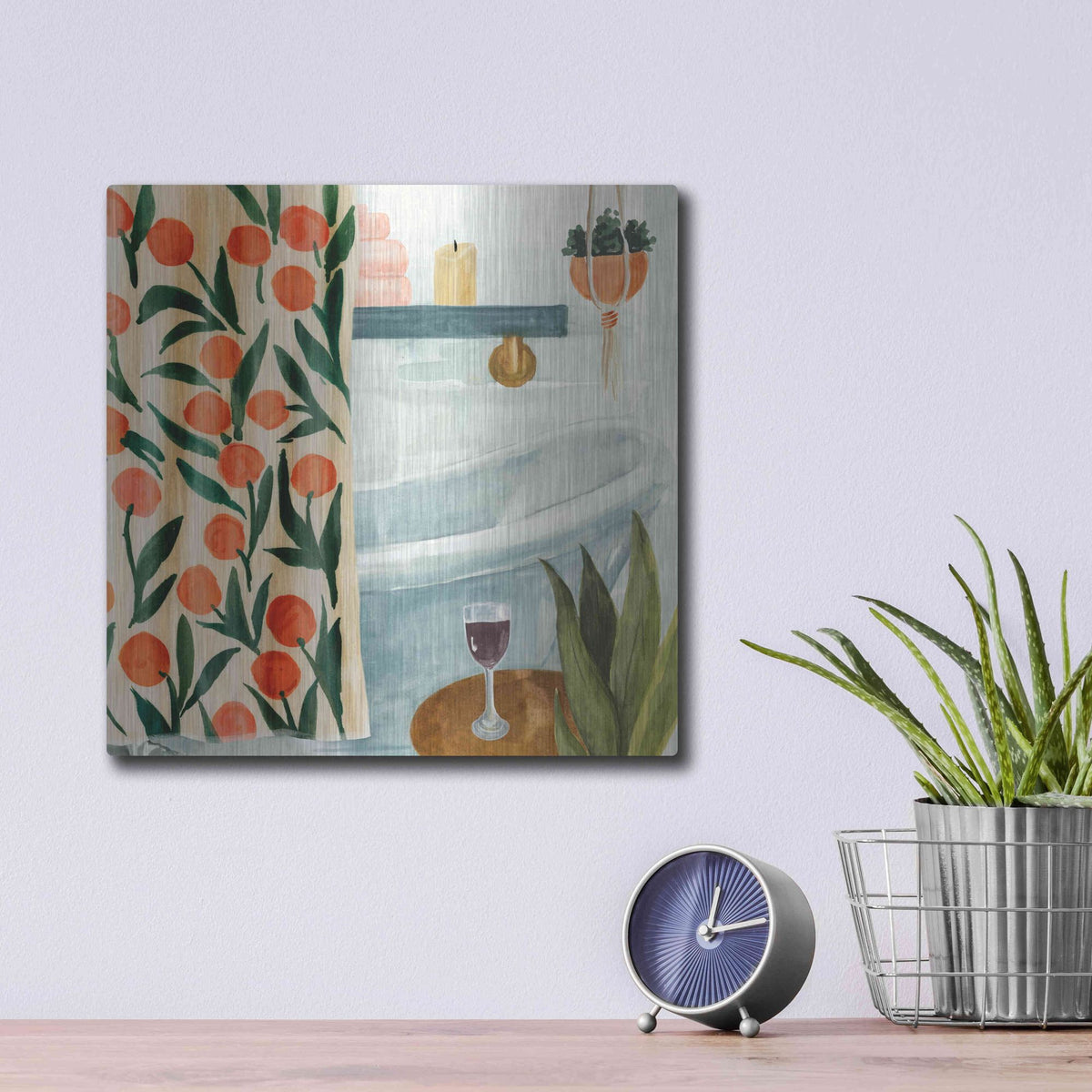 Luxe Metal Art 'Bath Retreat I' by Annie Warren, Metal Wall Art,12x12