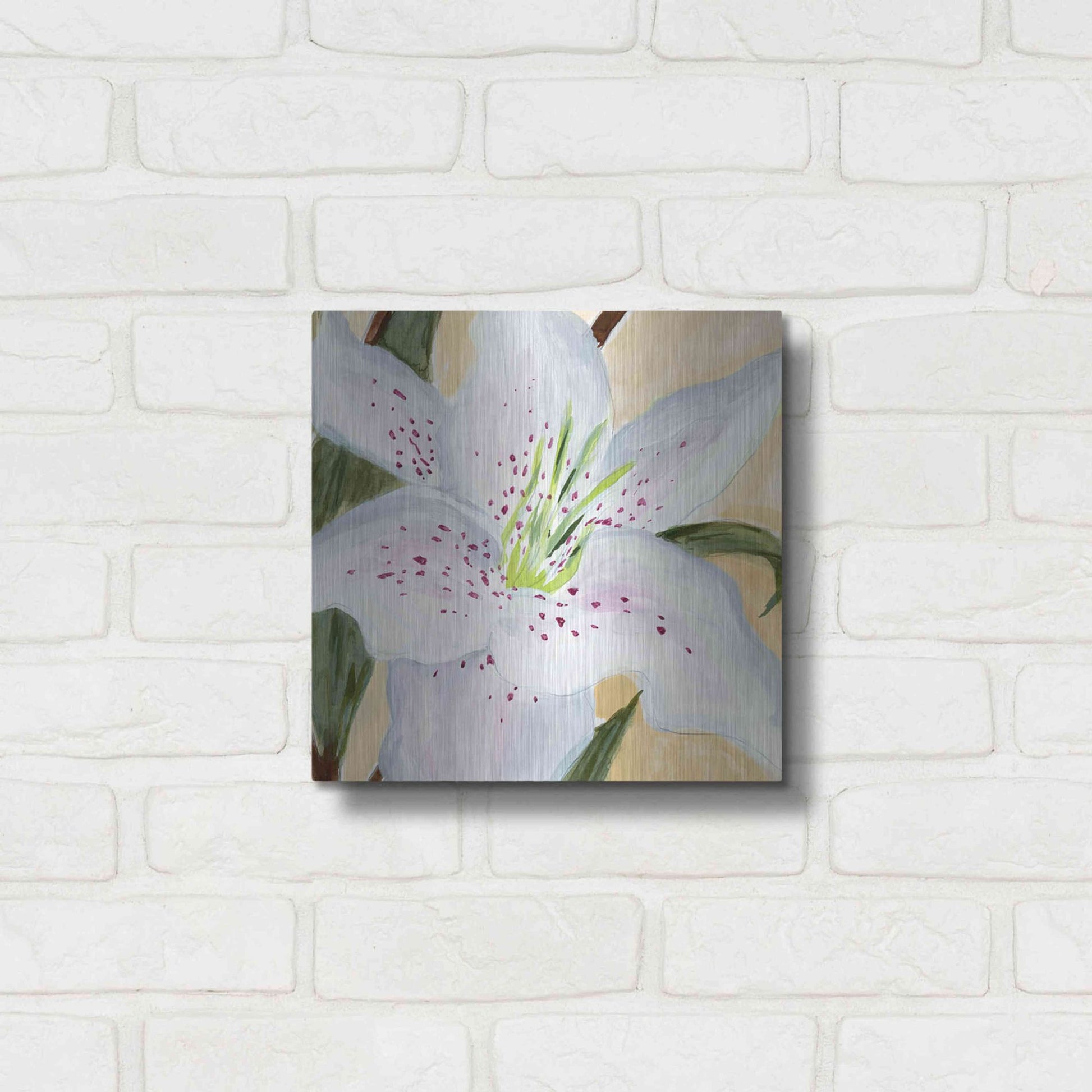 Luxe Metal Art 'White Lily I' by Annie Warren, Metal Wall Art,12x12