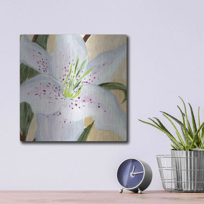 Luxe Metal Art 'White Lily I' by Annie Warren, Metal Wall Art,12x12