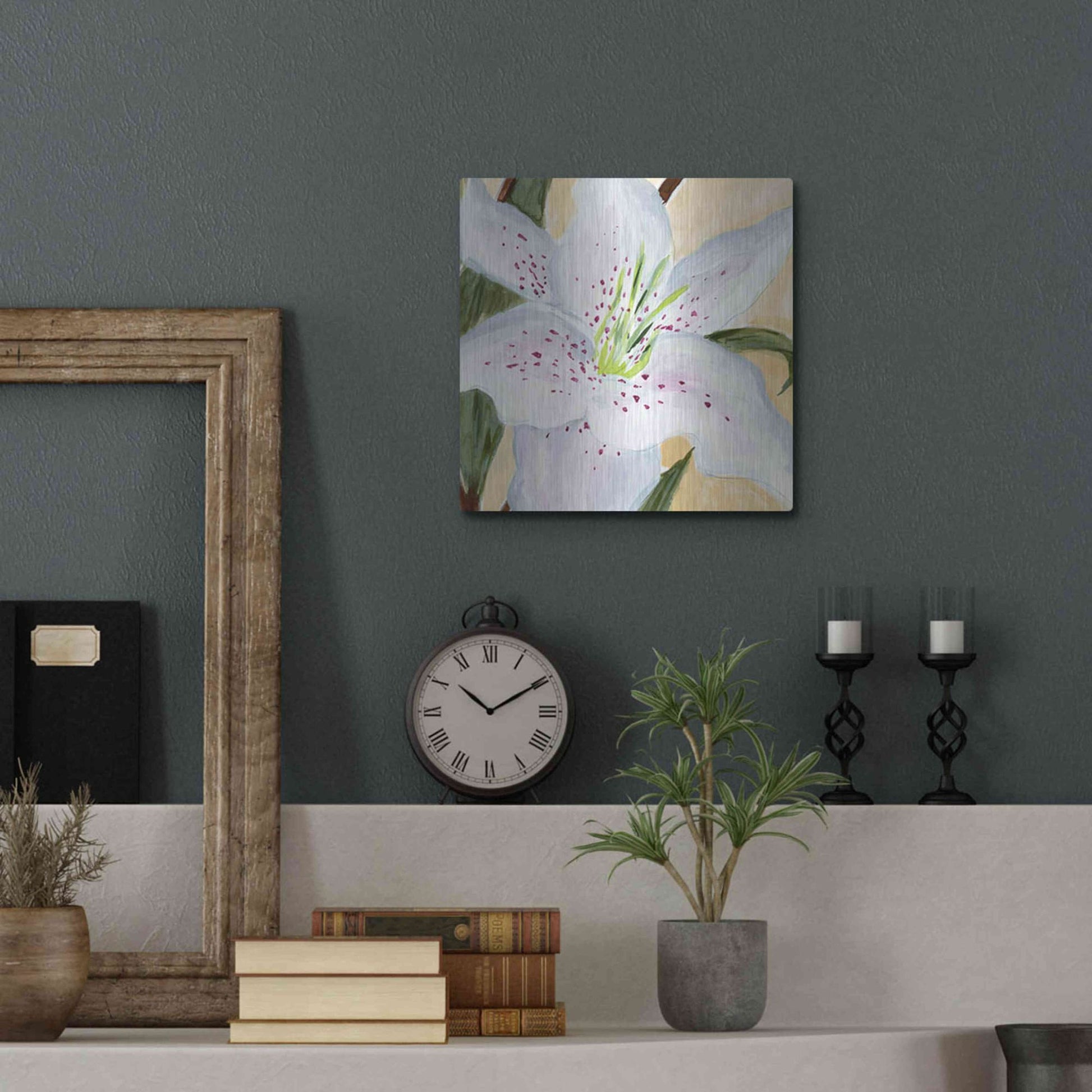 Luxe Metal Art 'White Lily I' by Annie Warren, Metal Wall Art,12x12