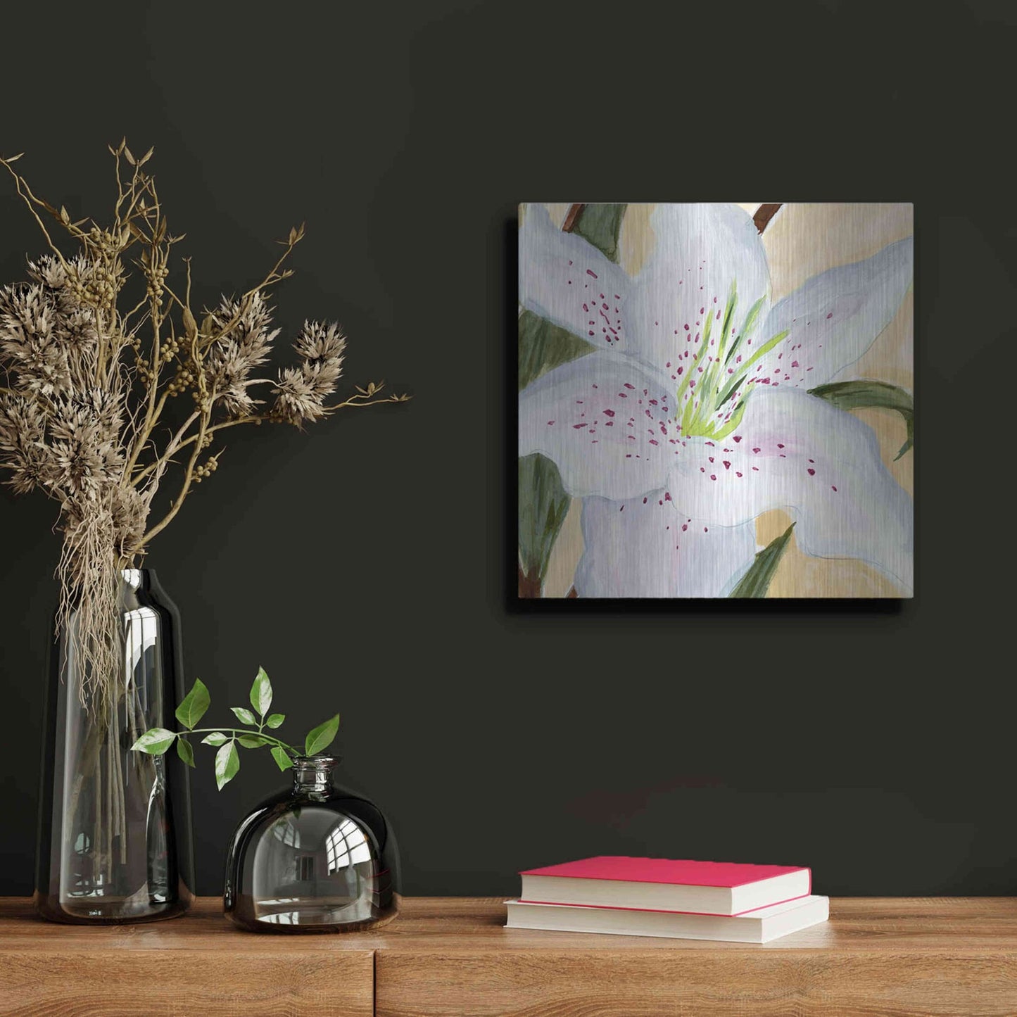 Luxe Metal Art 'White Lily I' by Annie Warren, Metal Wall Art,12x12