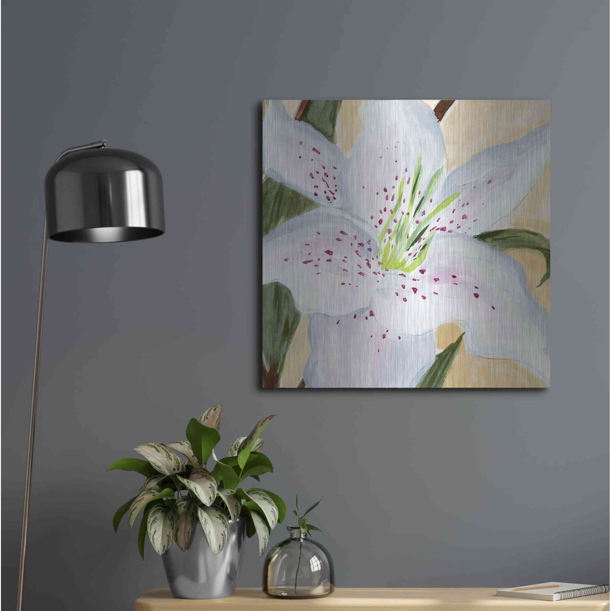 Luxe Metal Art 'White Lily I' by Annie Warren, Metal Wall Art,24x24