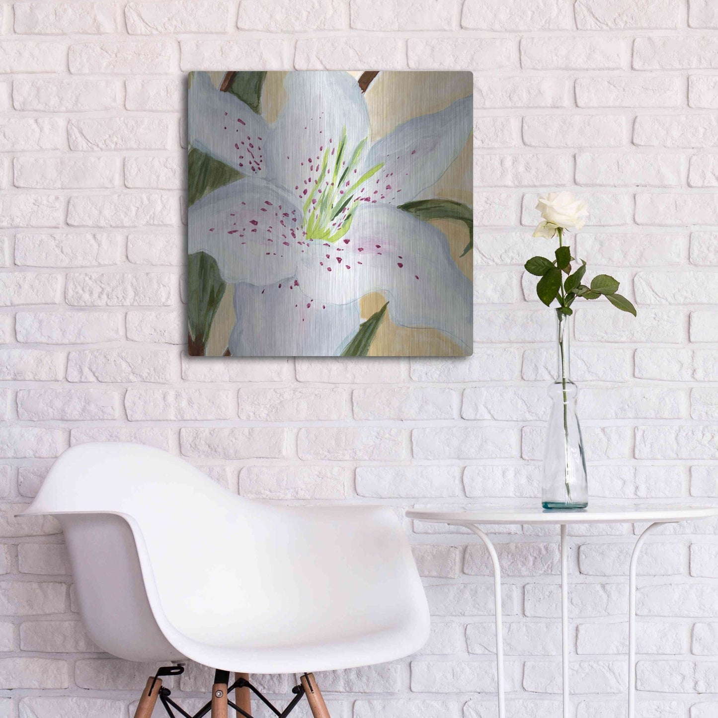 Luxe Metal Art 'White Lily I' by Annie Warren, Metal Wall Art,24x24