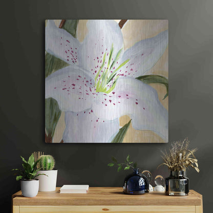 Luxe Metal Art 'White Lily I' by Annie Warren, Metal Wall Art,24x24