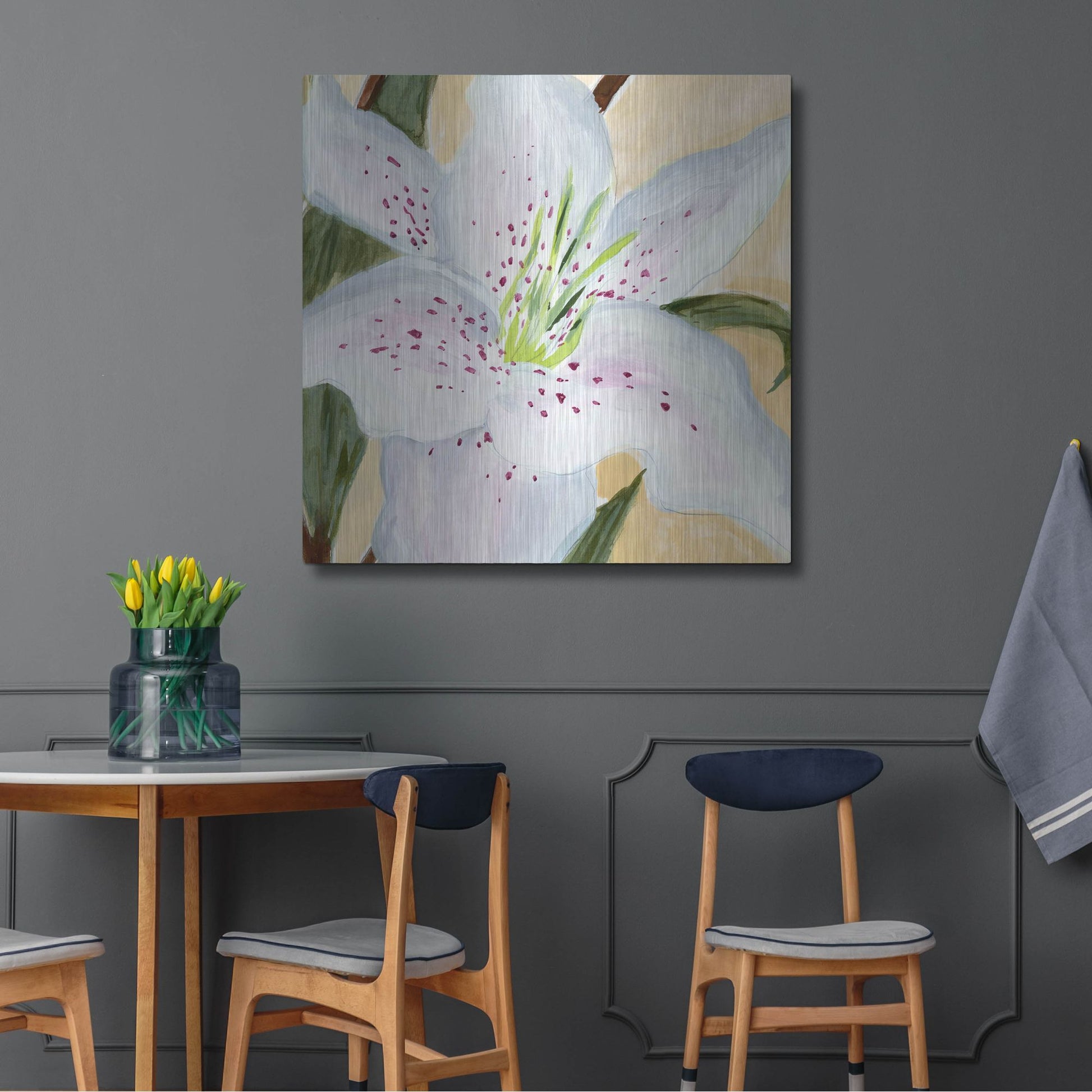 Luxe Metal Art 'White Lily I' by Annie Warren, Metal Wall Art,36x36