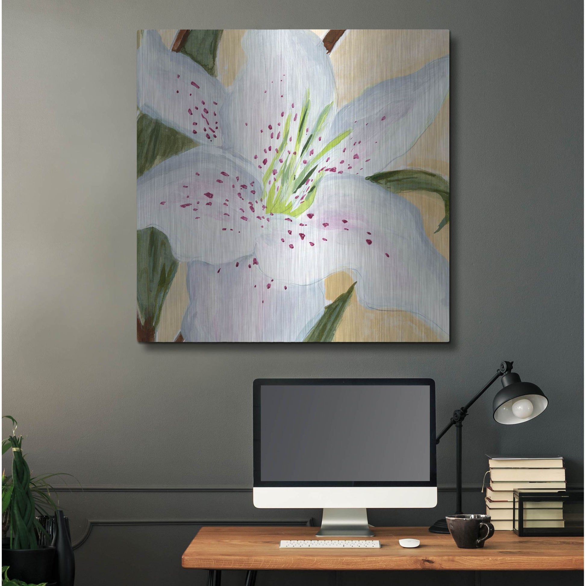 Luxe Metal Art 'White Lily I' by Annie Warren, Metal Wall Art,36x36