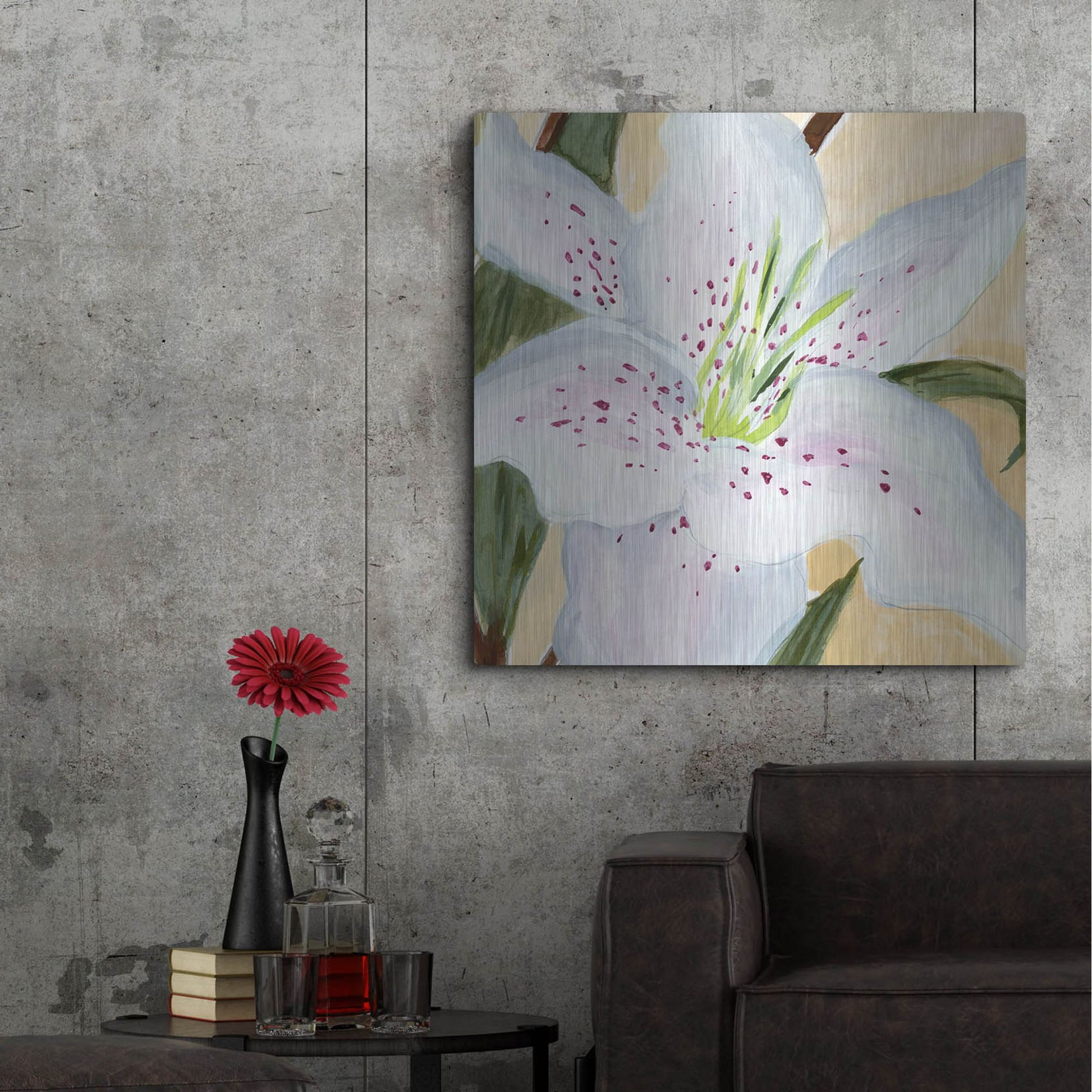 Luxe Metal Art 'White Lily I' by Annie Warren, Metal Wall Art,36x36