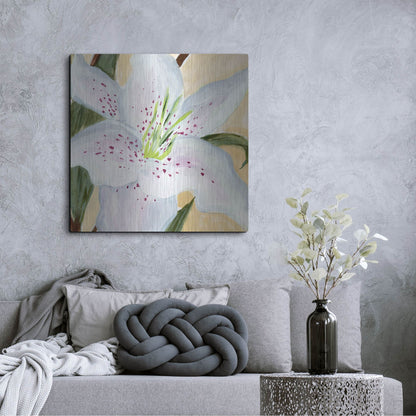 Luxe Metal Art 'White Lily I' by Annie Warren, Metal Wall Art,36x36