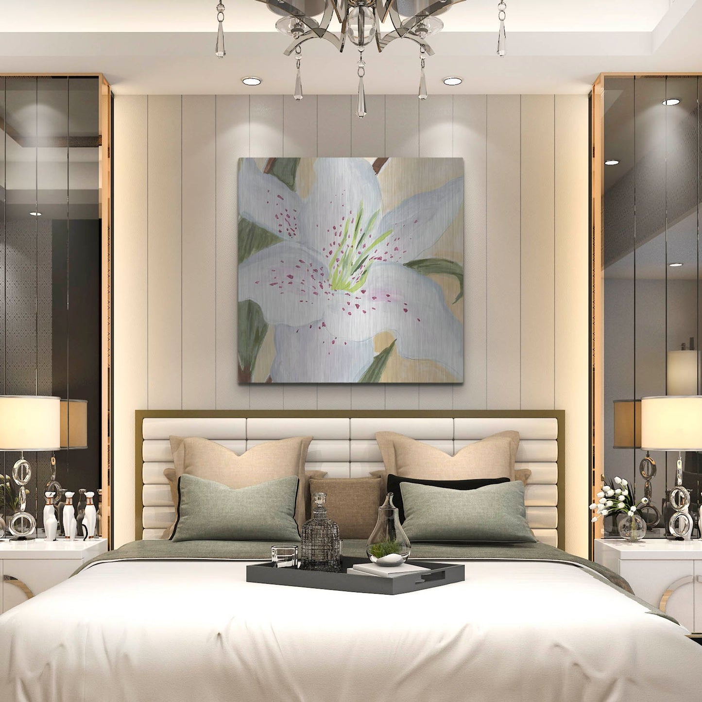 Luxe Metal Art 'White Lily I' by Annie Warren, Metal Wall Art,36x36