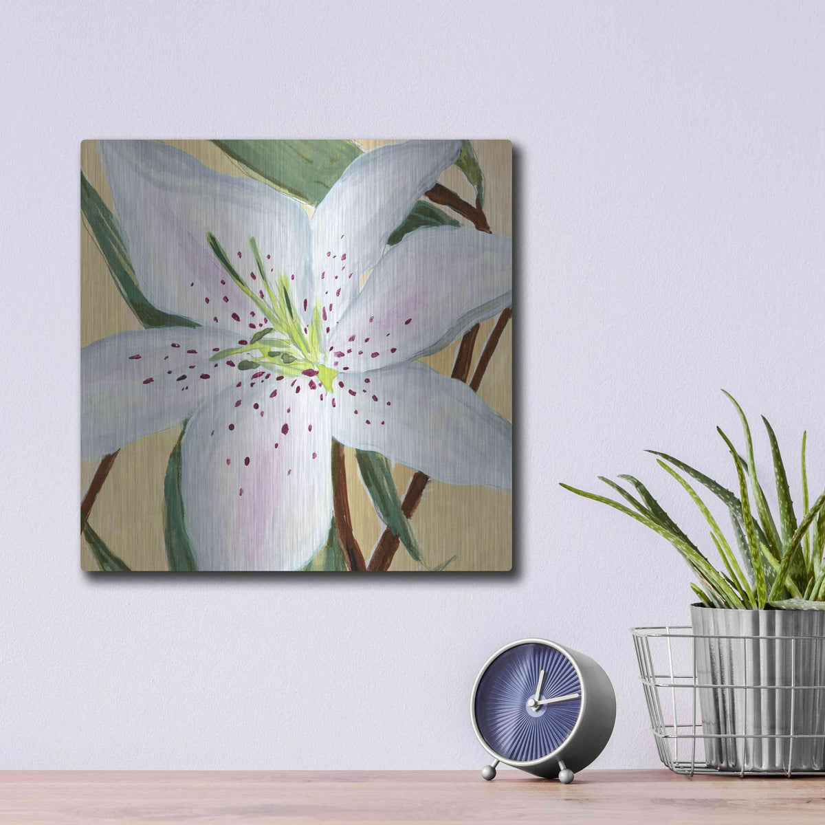 Luxe Metal Art 'White Lily II' by Annie Warren, Metal Wall Art,12x12