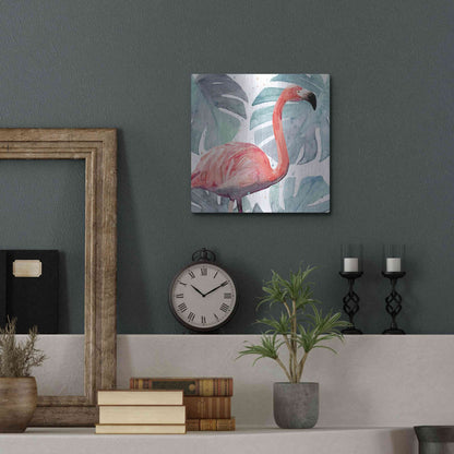 Luxe Metal Art 'Flamingo Splash I' by Annie Warren, Metal Wall Art,12x12