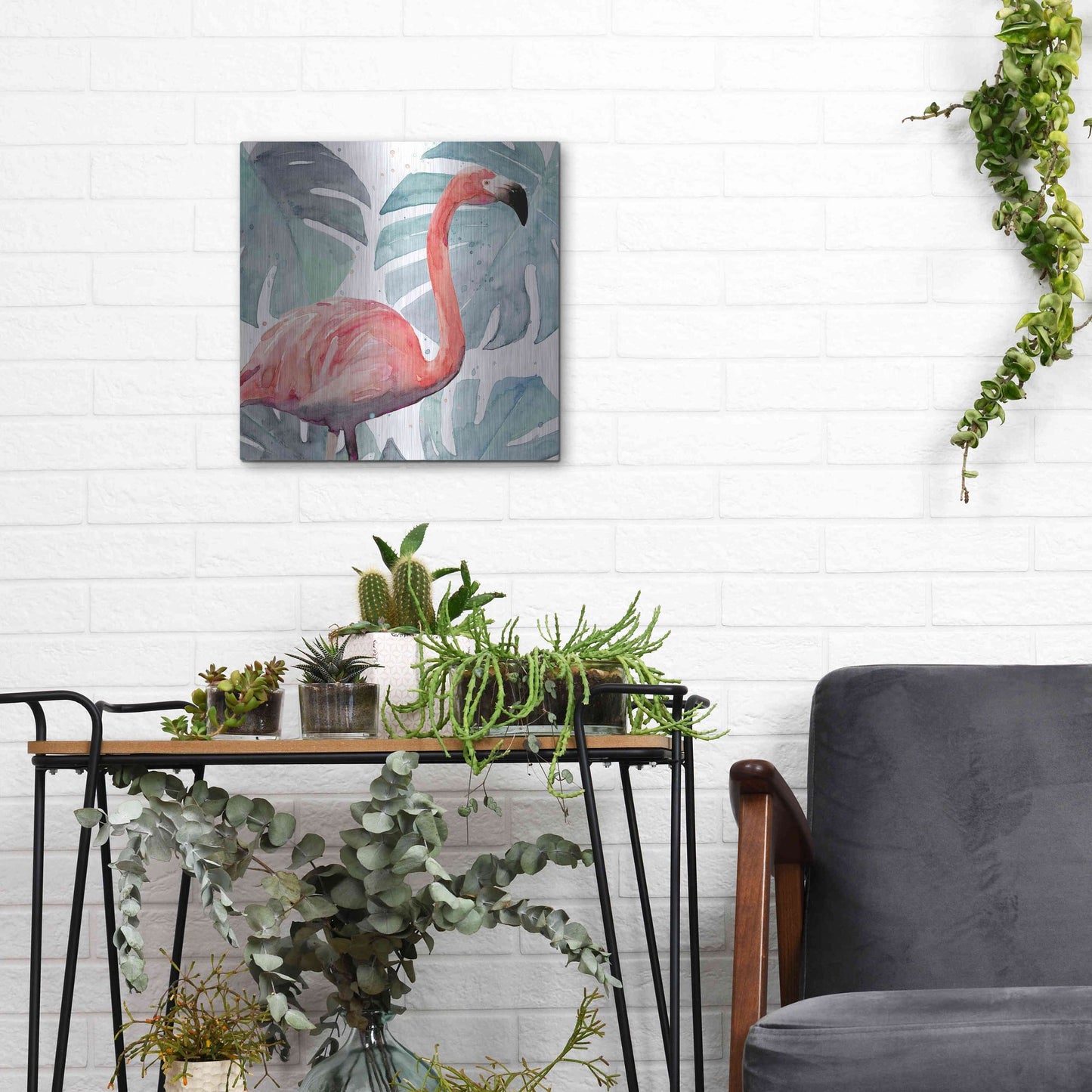 Luxe Metal Art 'Flamingo Splash I' by Annie Warren, Metal Wall Art,12x12