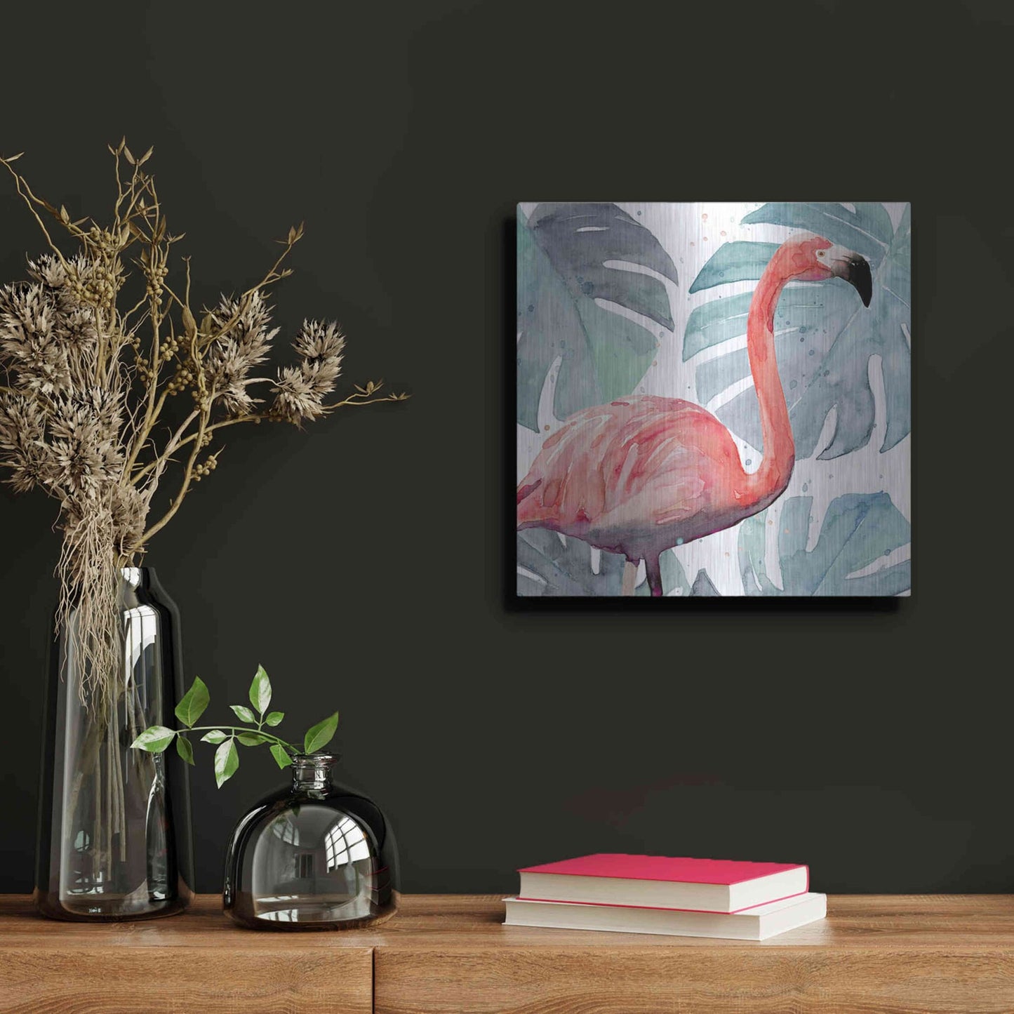 Luxe Metal Art 'Flamingo Splash I' by Annie Warren, Metal Wall Art,12x12