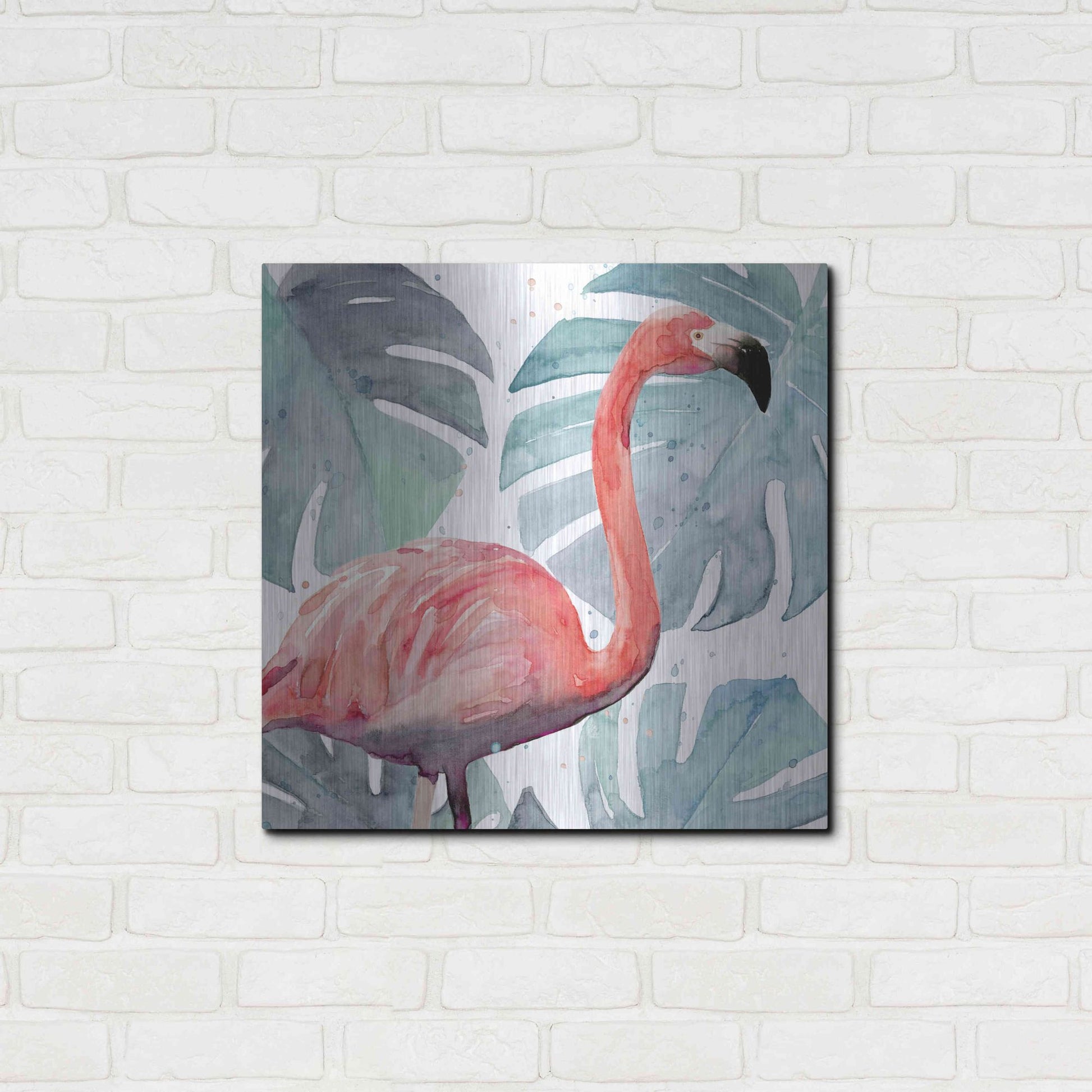 Luxe Metal Art 'Flamingo Splash I' by Annie Warren, Metal Wall Art,24x24