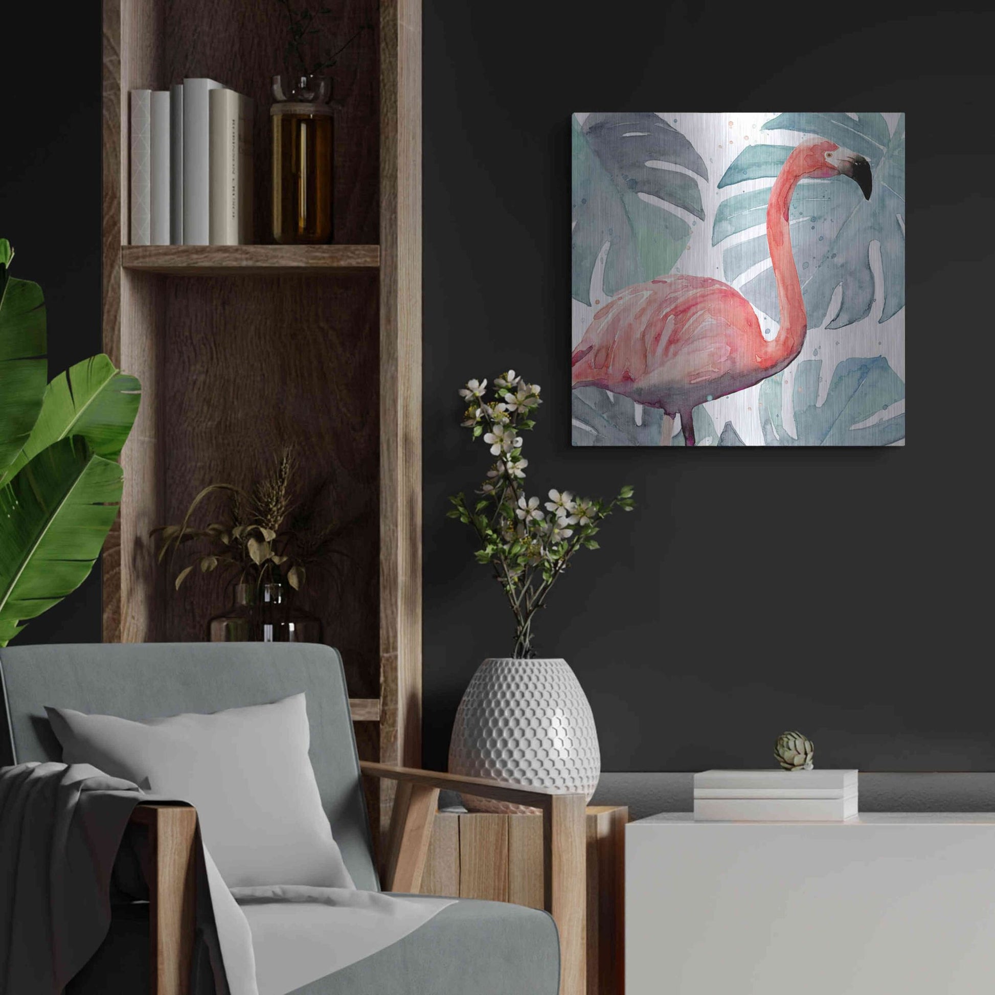 Luxe Metal Art 'Flamingo Splash I' by Annie Warren, Metal Wall Art,24x24