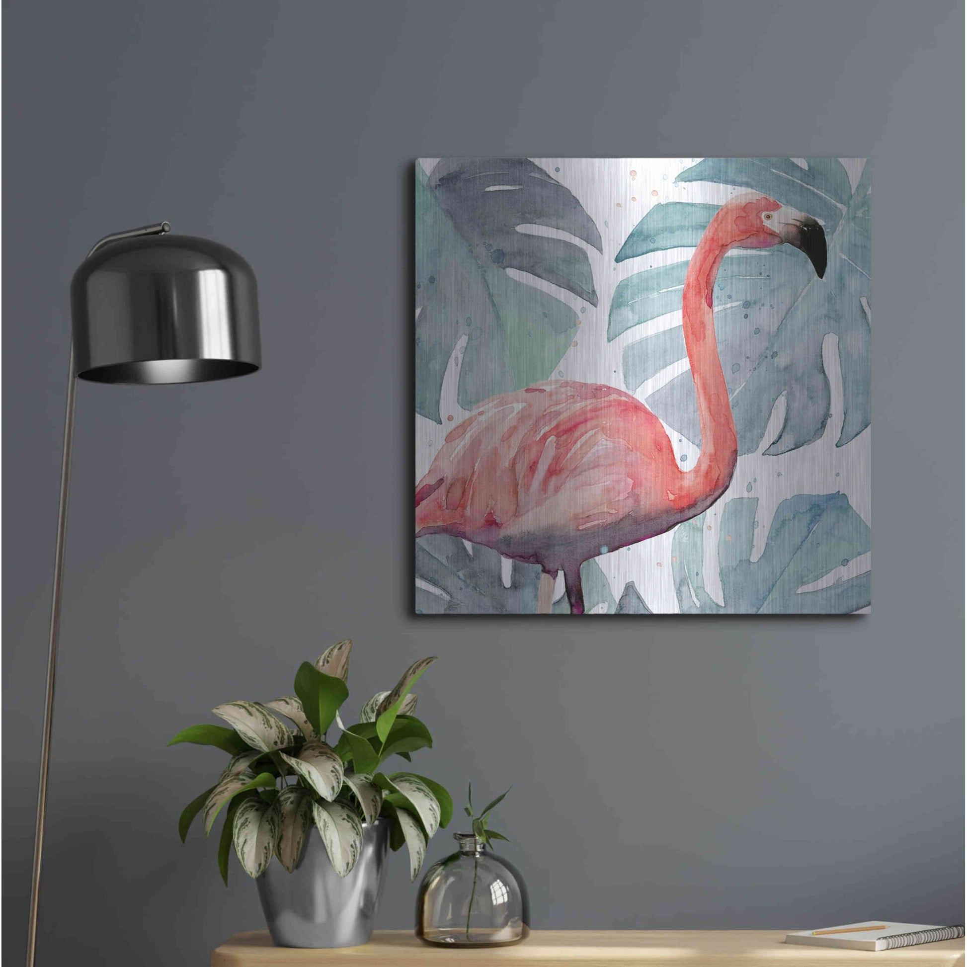 Luxe Metal Art 'Flamingo Splash I' by Annie Warren, Metal Wall Art,24x24