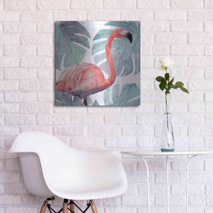 Luxe Metal Art 'Flamingo Splash I' by Annie Warren, Metal Wall Art,24x24