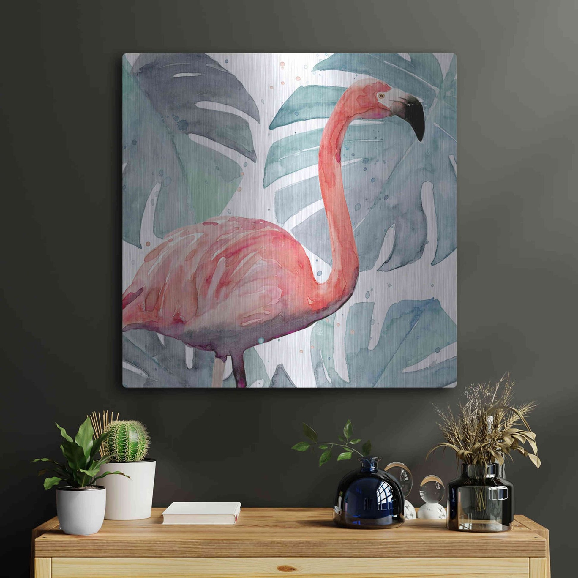 Luxe Metal Art 'Flamingo Splash I' by Annie Warren, Metal Wall Art,24x24