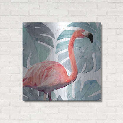 Luxe Metal Art 'Flamingo Splash I' by Annie Warren, Metal Wall Art,36x36