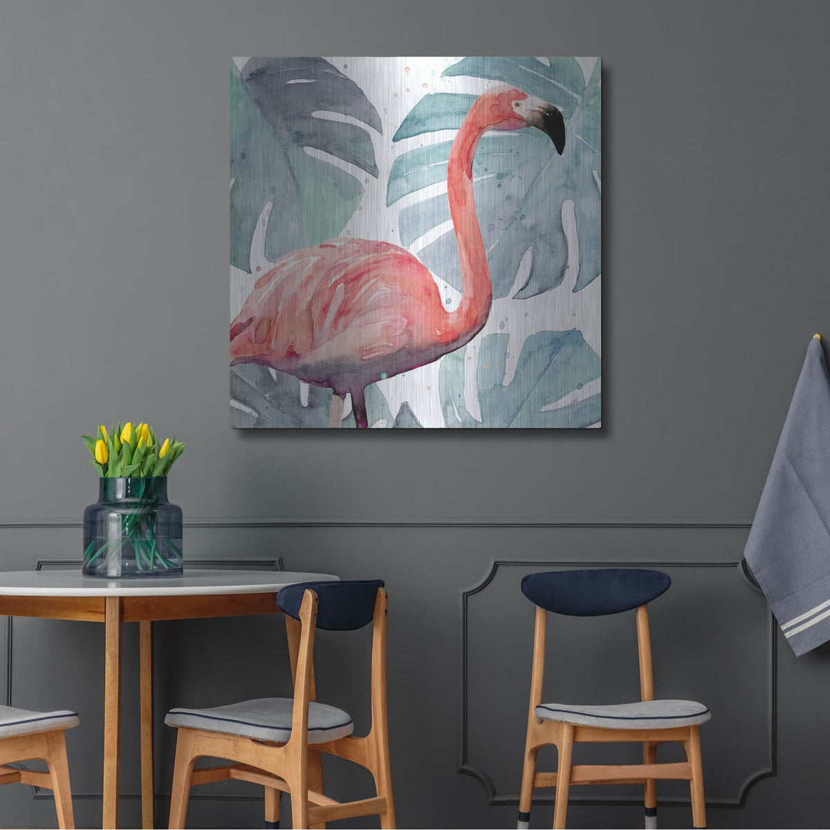 'Flamingo Splash I' by Annie Warren – Metal Wall Art, 36x36 room view
