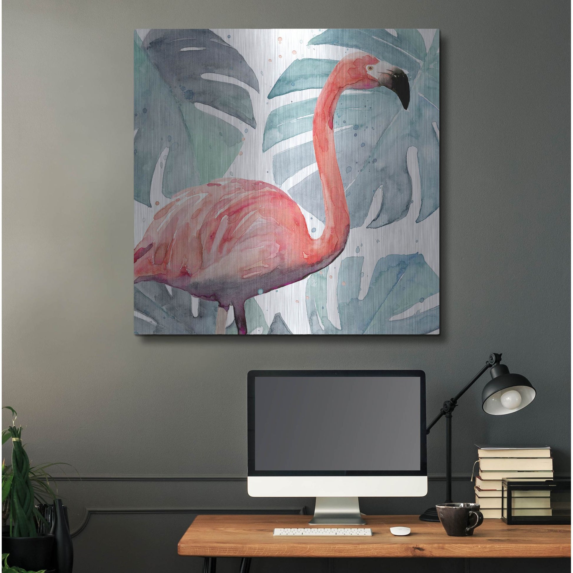 Luxe Metal Art 'Flamingo Splash I' by Annie Warren, Metal Wall Art,36x36