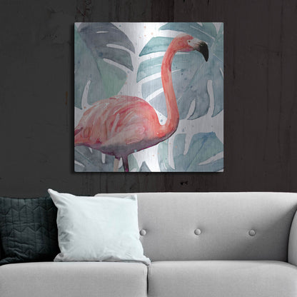 Luxe Metal Art 'Flamingo Splash I' by Annie Warren, Metal Wall Art,36x36