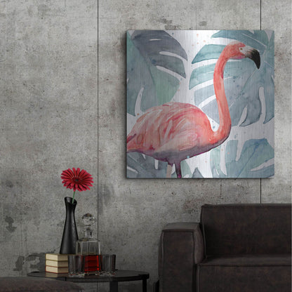 Luxe Metal Art 'Flamingo Splash I' by Annie Warren, Metal Wall Art,36x36