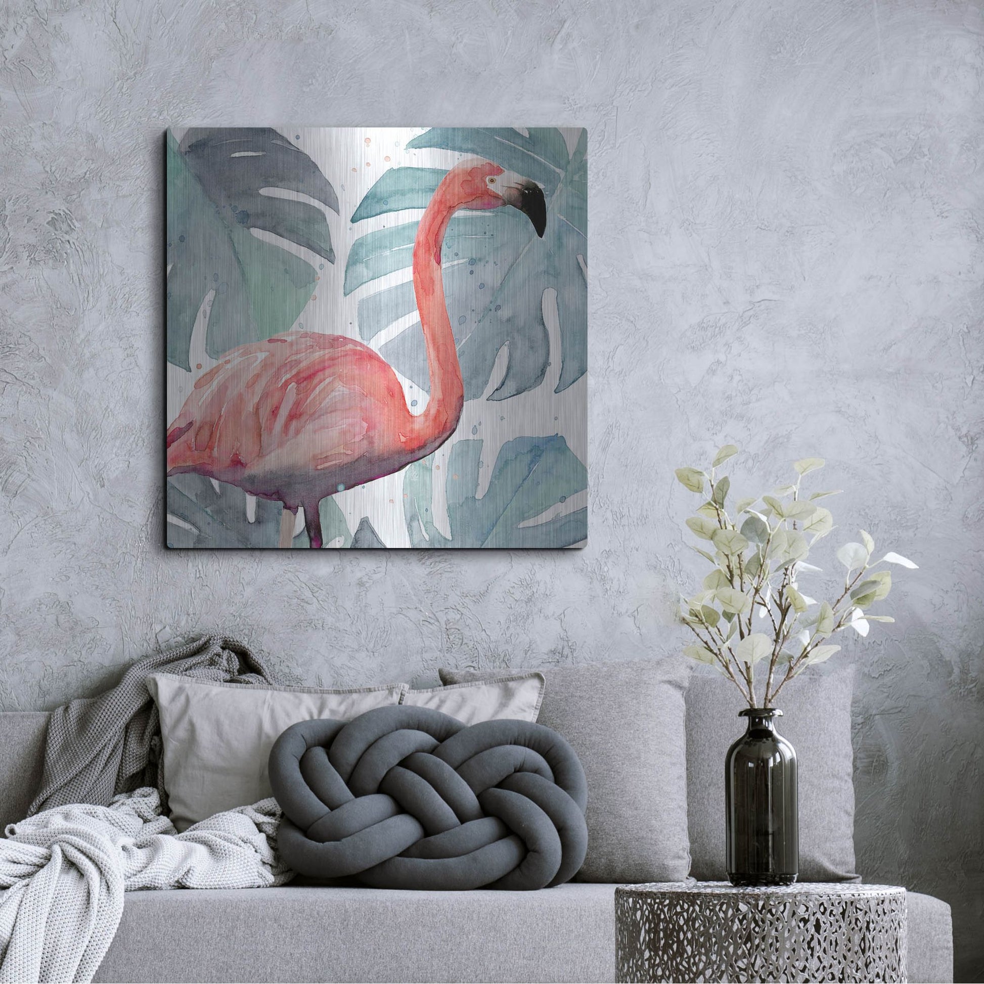 Luxe Metal Art 'Flamingo Splash I' by Annie Warren, Metal Wall Art,36x36