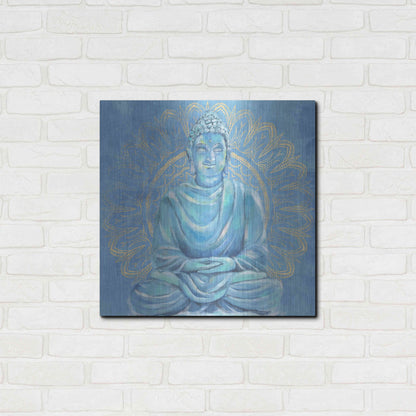 Luxe Metal Art 'Buddha on Blue I' by Annie Warren, Metal Wall Art,24x24