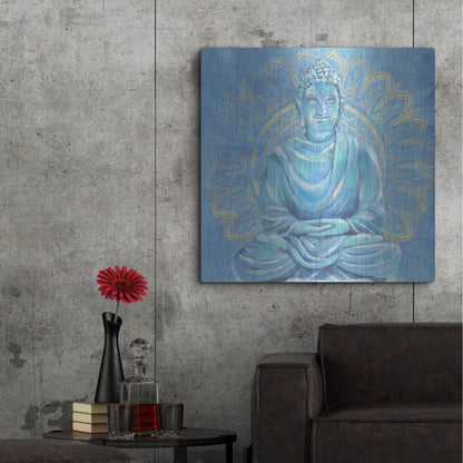 Luxe Metal Art 'Buddha on Blue I' by Annie Warren, Metal Wall Art,36x36