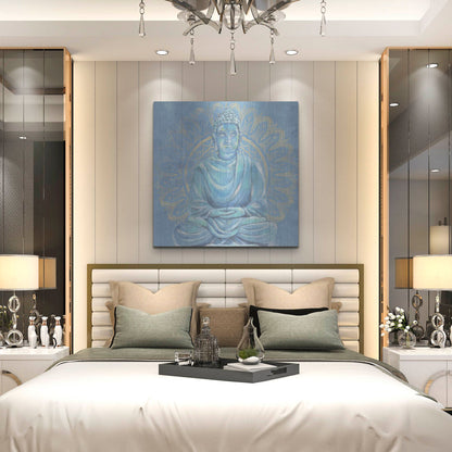 Luxe Metal Art 'Buddha on Blue I' by Annie Warren, Metal Wall Art,36x36