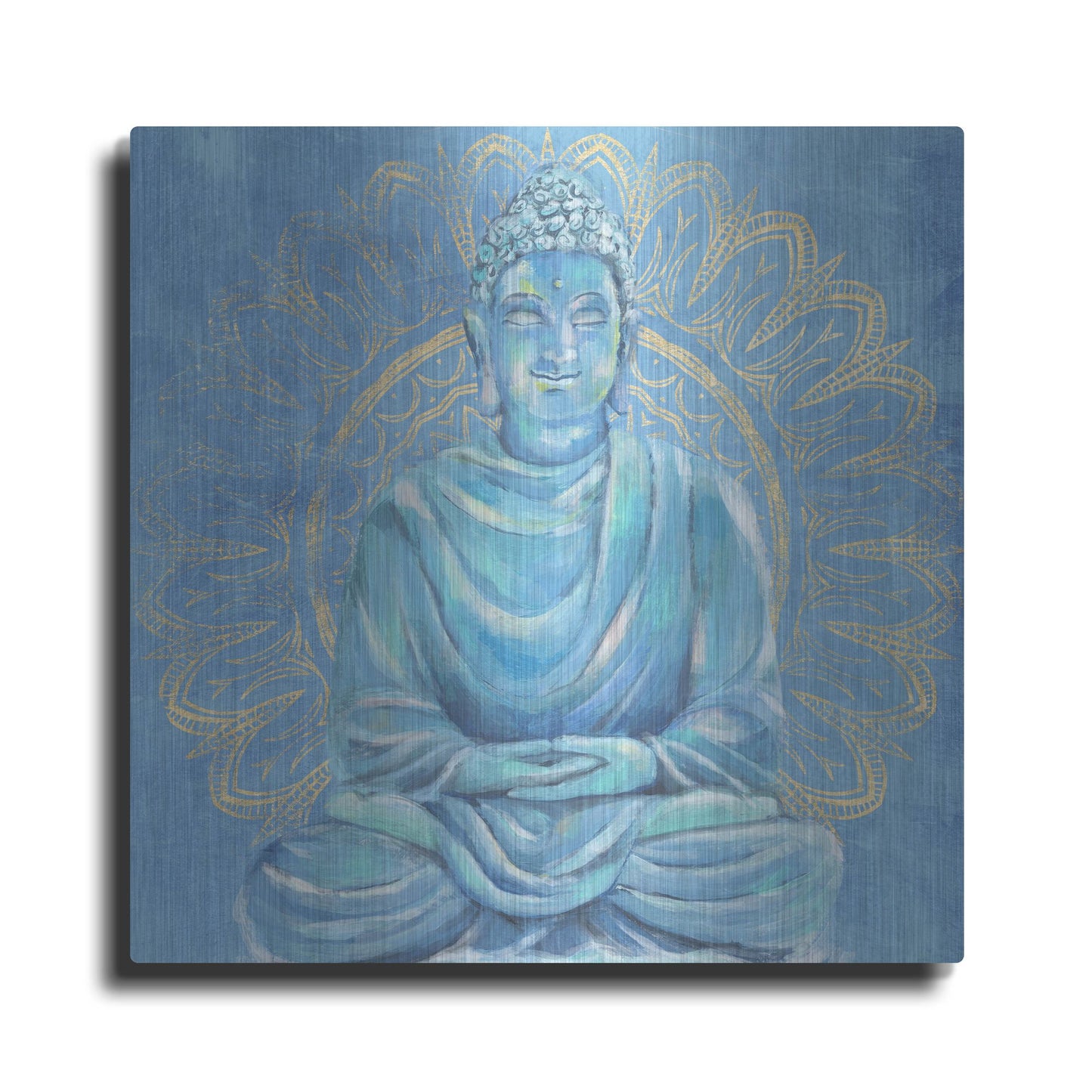 Luxe Metal Art 'Buddha on Blue I' by Annie Warren, Metal Wall Art