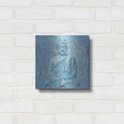 Luxe Metal Art 'Buddha on Blue II' by Annie Warren, Metal Wall Art,12x12