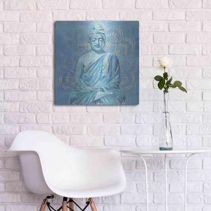 Luxe Metal Art 'Buddha on Blue II' by Annie Warren, Metal Wall Art,24x24