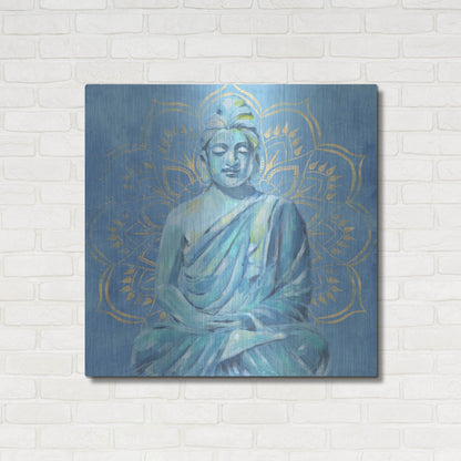 Luxe Metal Art 'Buddha on Blue II' by Annie Warren, Metal Wall Art,36x36