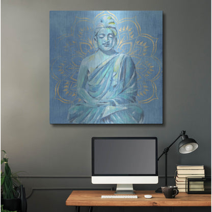 Luxe Metal Art 'Buddha on Blue II' by Annie Warren, Metal Wall Art,36x36