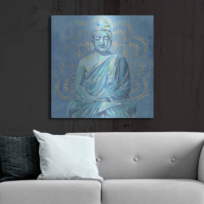 Luxe Metal Art 'Buddha on Blue II' by Annie Warren, Metal Wall Art,36x36