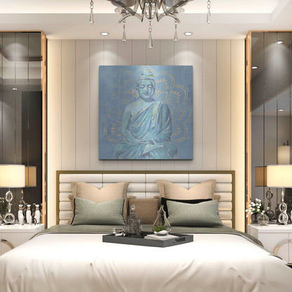 Luxe Metal Art 'Buddha on Blue II' by Annie Warren, Metal Wall Art,36x36