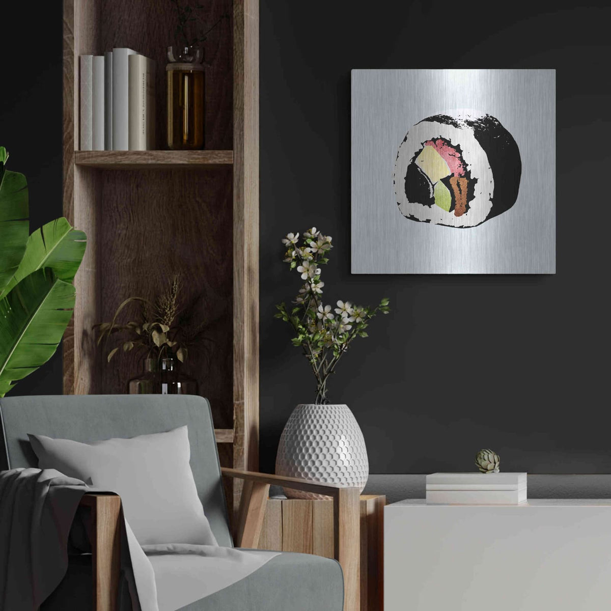 'Sushi Style I' by Annie Warren – Metal Wall Art, 24x24 room view