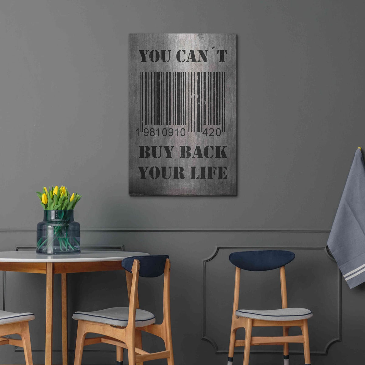 'You Can't Buy Back Your Life' by Nicklas Gustafsson – Metal Wall Art, 24x36 room view