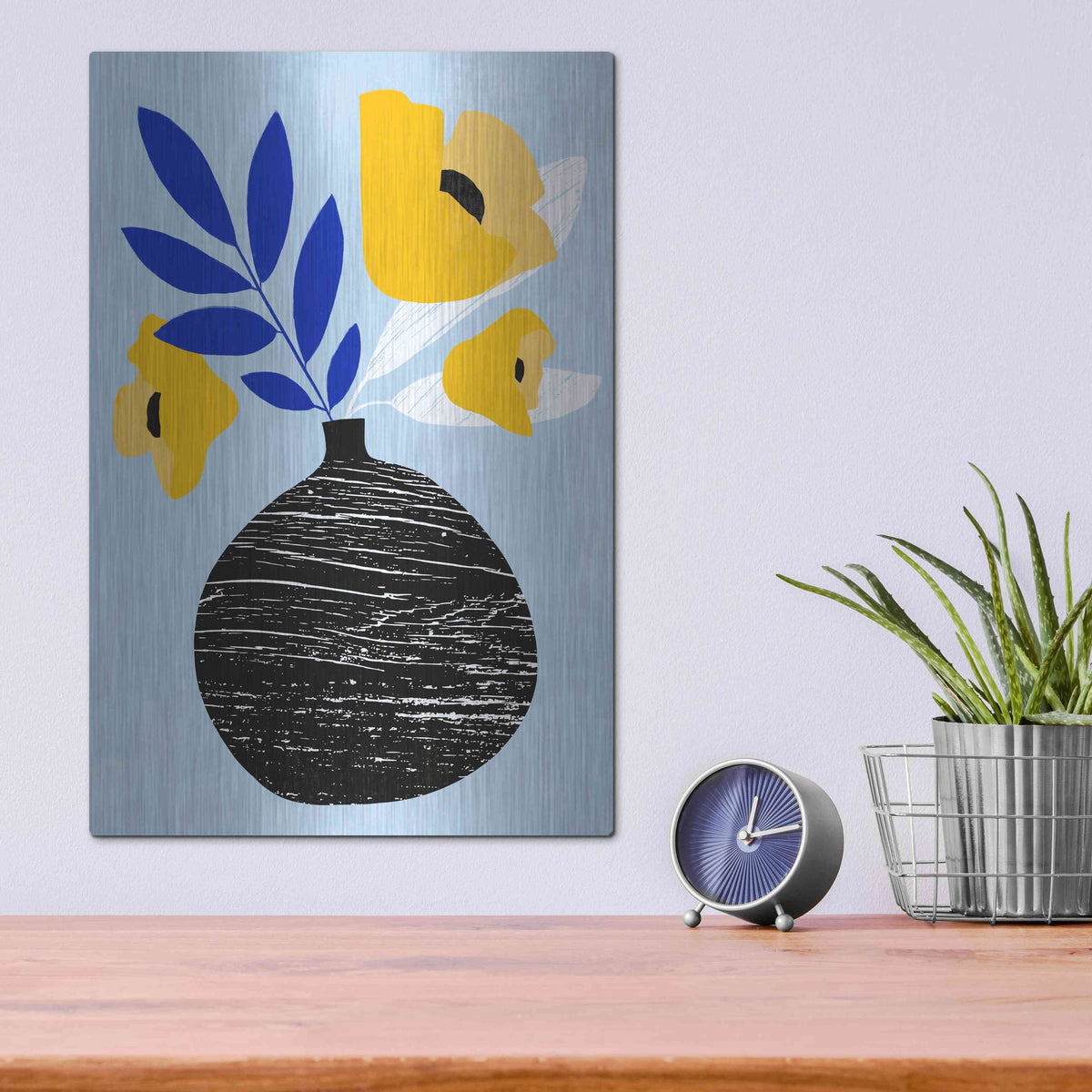 Luxe Metal Art 'Ruffled Vase IV' by Annie Warren, Metal Wall Art,12x16
