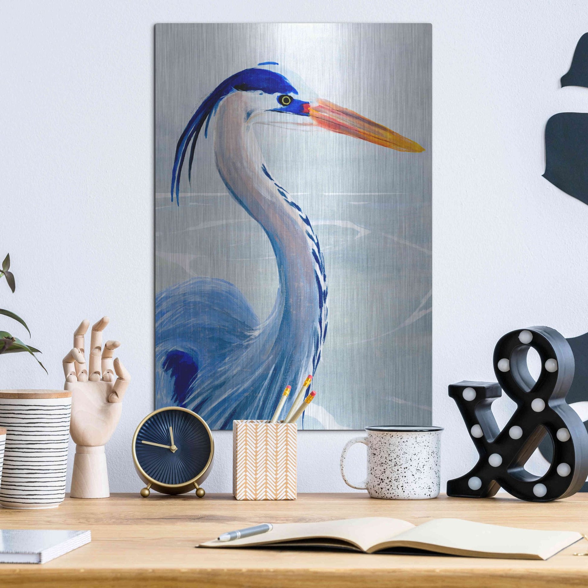 Luxe Metal Art 'Great Blue III' by Annie Warren, Metal Wall Art,12x16