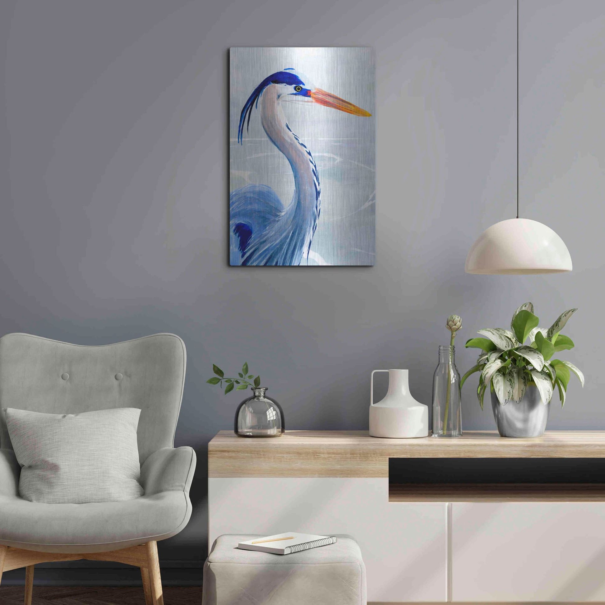 Luxe Metal Art 'Great Blue III' by Annie Warren, Metal Wall Art,16x24