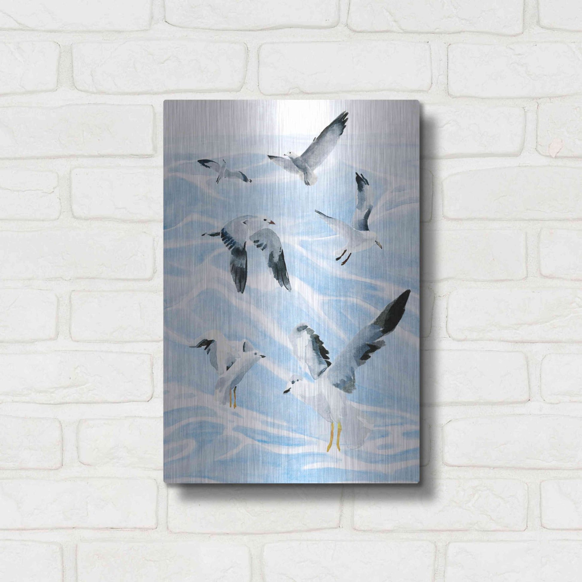 Luxe Metal Art 'Seagull Soiree I' by Annie Warren, Metal Wall Art,12x16