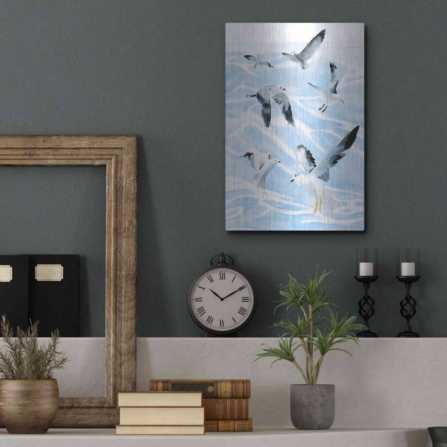 Luxe Metal Art 'Seagull Soiree I' by Annie Warren, Metal Wall Art,12x16