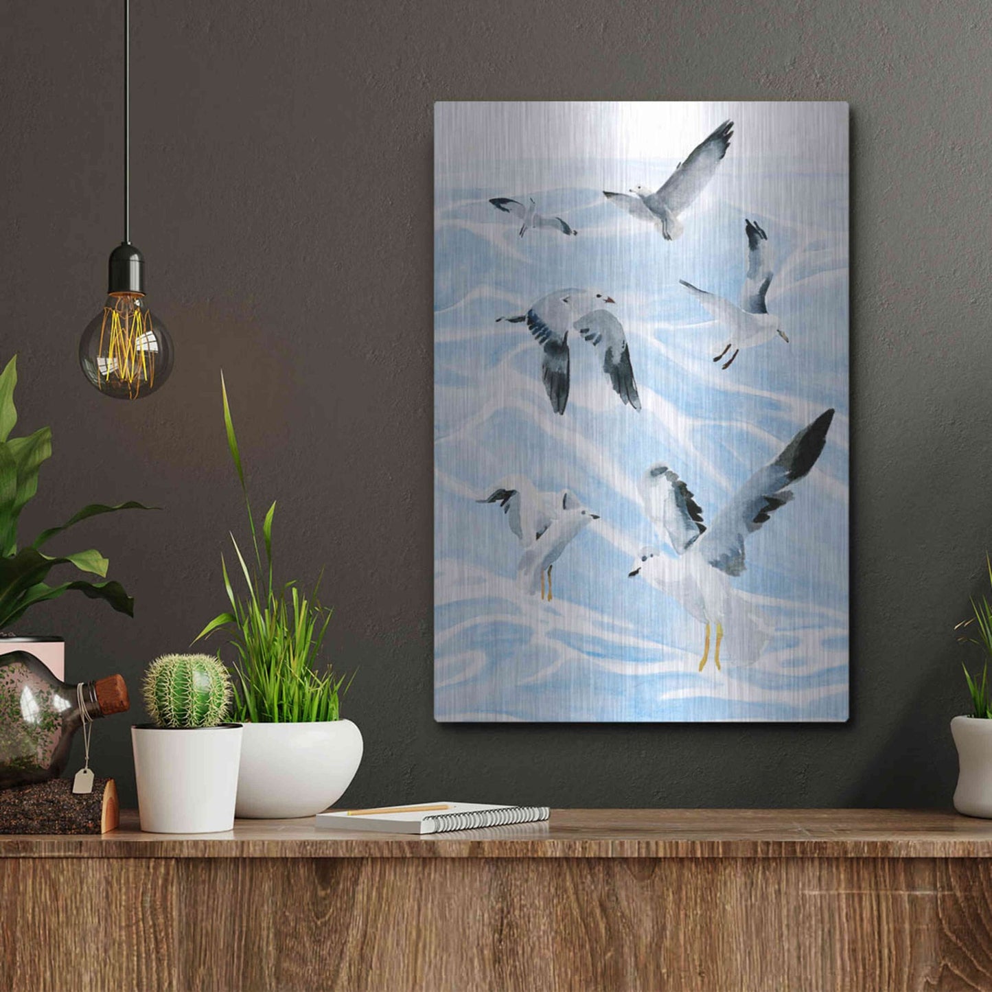 Luxe Metal Art 'Seagull Soiree I' by Annie Warren, Metal Wall Art,12x16