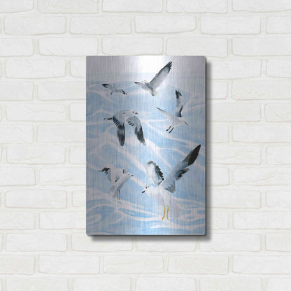 Luxe Metal Art 'Seagull Soiree I' by Annie Warren, Metal Wall Art,16x24