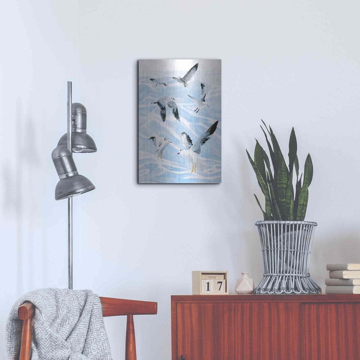 Luxe Metal Art 'Seagull Soiree I' by Annie Warren, Metal Wall Art,16x24